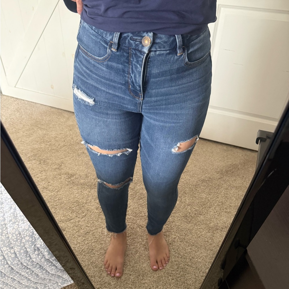 American Eagle Outfitters Women's Ripped Blue Skinny Jeans